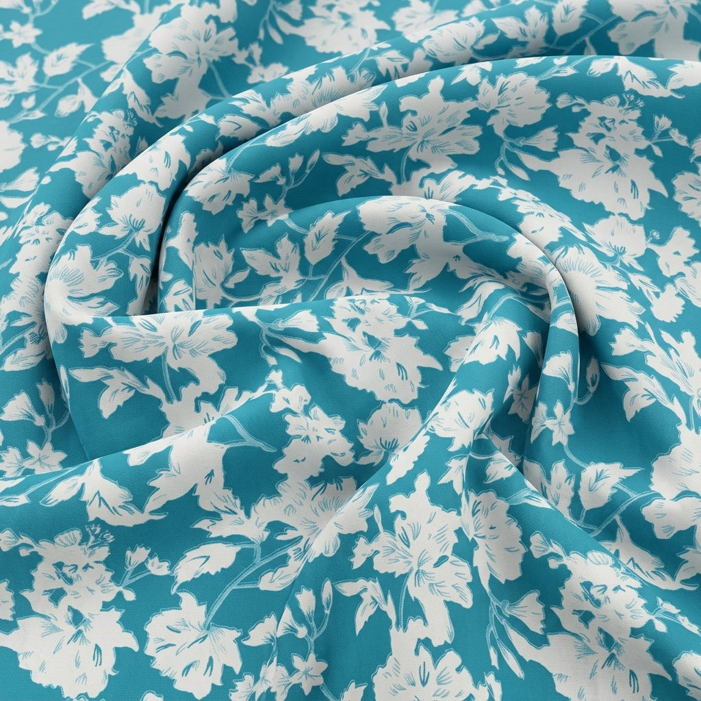 Swirled Floral Blue Floral Cotton Fabric
