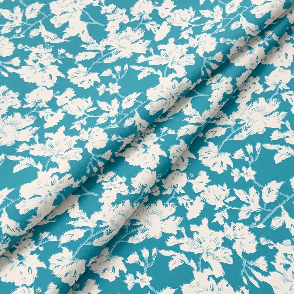 Folded Floral Blue Floral Cotton Fabric