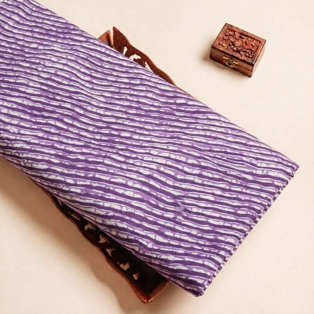 Folded Purple Stripes Cotton Fabric Highlighting Polyester Mix and Texture