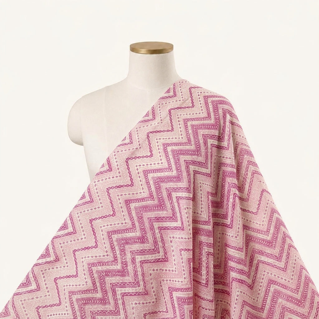 Chevron Violet Chevron Cotton Fabric Draped as a saree