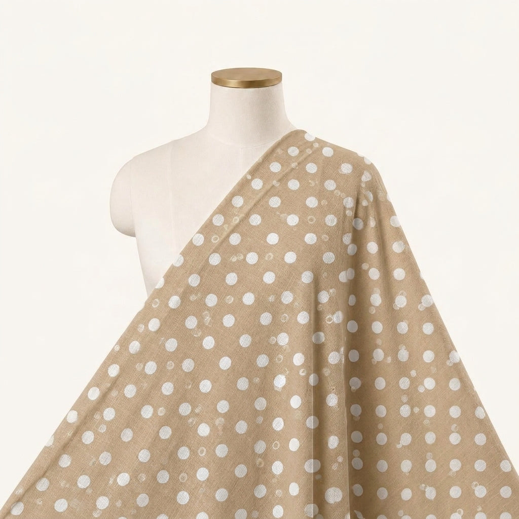Polka Dot Beige Polka Dot Cotton Fabric Draped as a saree