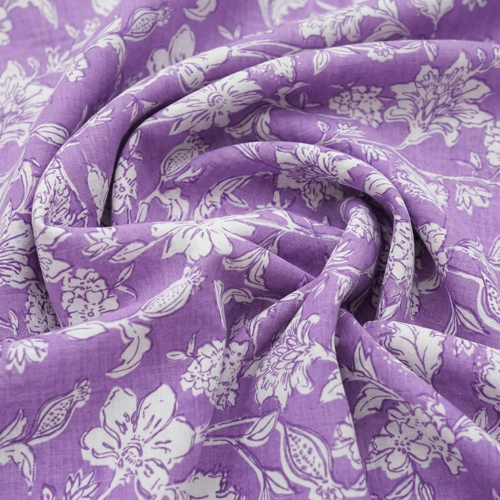 Swirled Floral Violet Floral Cotton Fabric