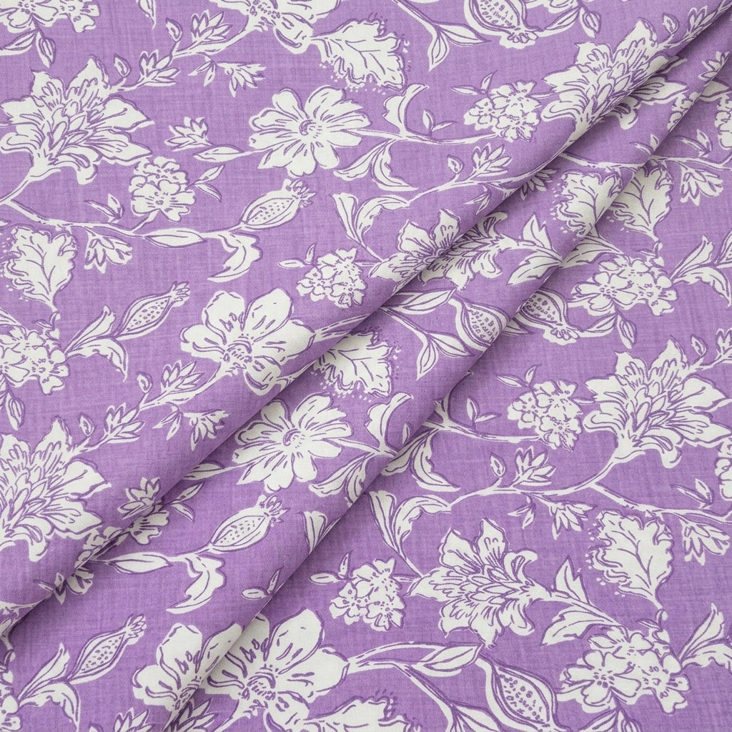 Folded Floral Violet Floral Cotton Fabric