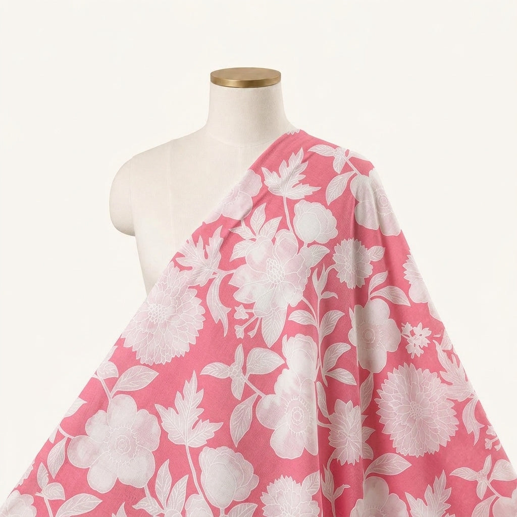 Floral Pink Floral Cotton Fabric Draped as a saree
