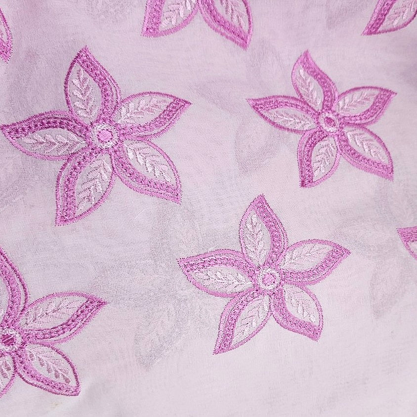 Pink Embroidery Cotton Fabric - EM00028 - EM00028 - Flat fabric