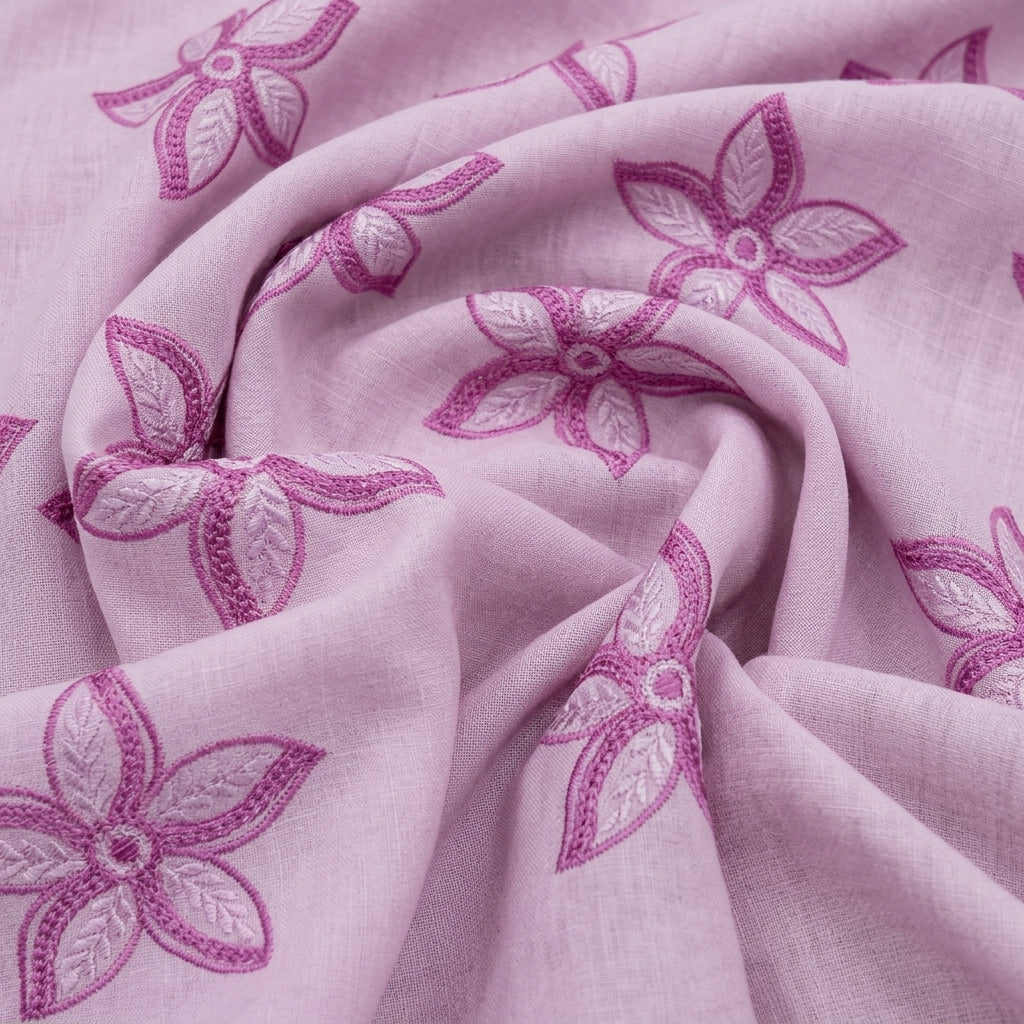 Pink Embroidery Cotton Fabric - EM00028 - EM00028 - Swirl