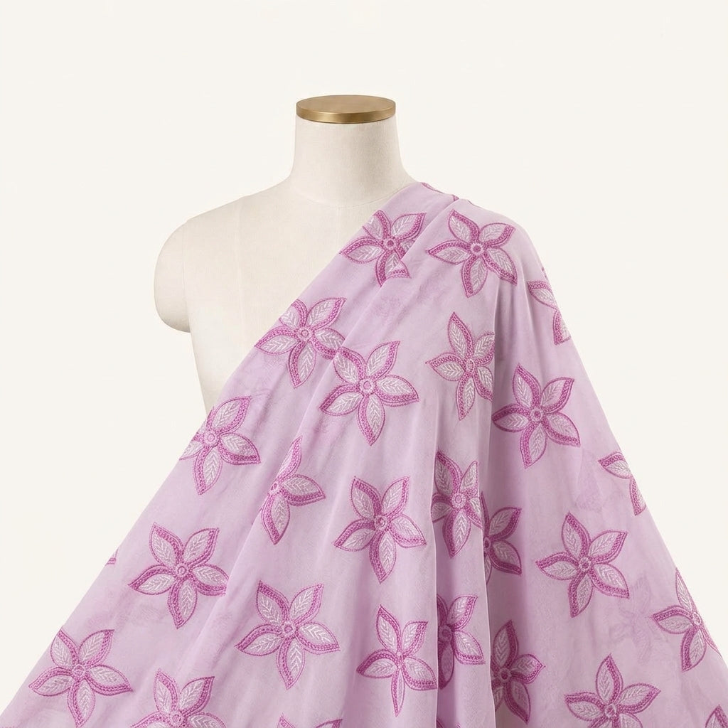 Embroidery Pink Embroidery Cotton Fabric Draped as a saree