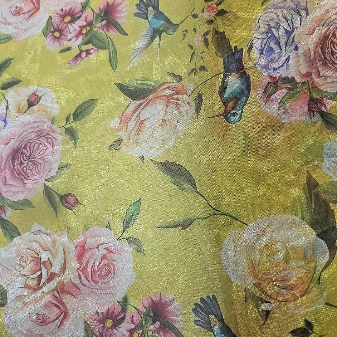 Yellow Floral Tissue Fabric - EM00194 - EM00194 - Flat fabric