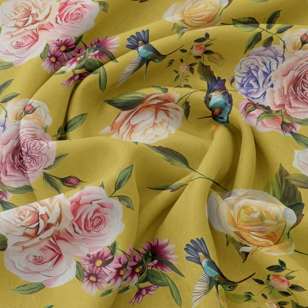 Swirled Floral Yellow Floral Tissue Fabric