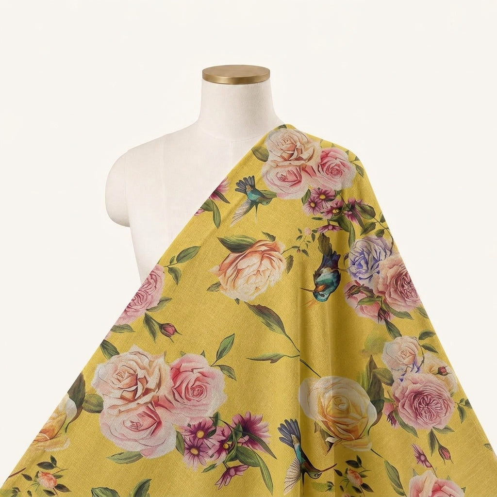 Floral Yellow Floral Tissue Fabric Draped as a saree