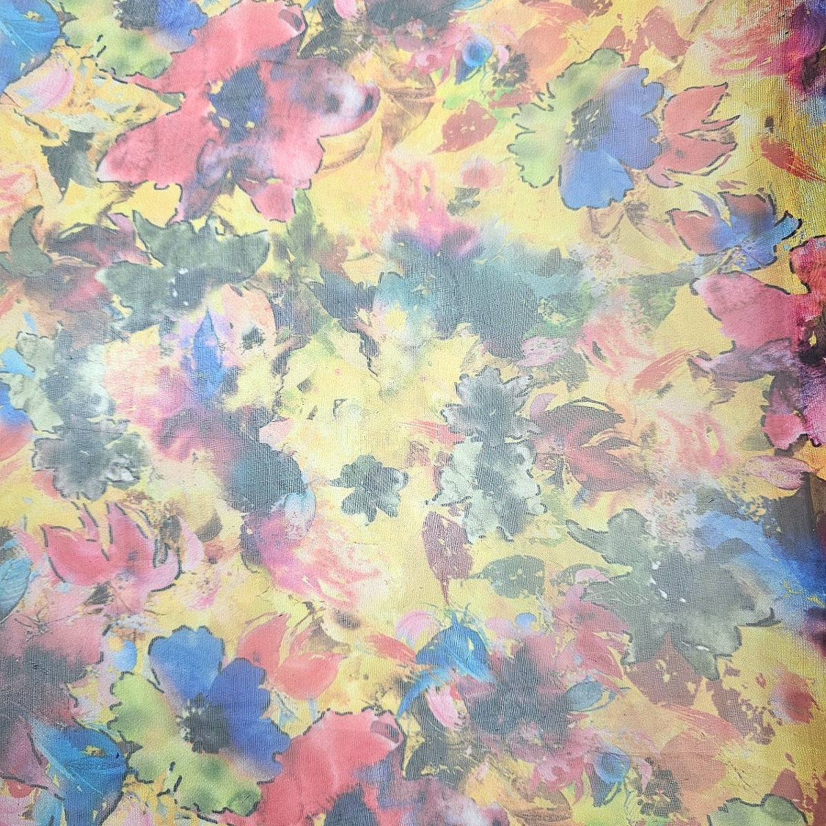 Yellow Floral Tissue Fabric - EM00277 - EM00277 - Flat fabric