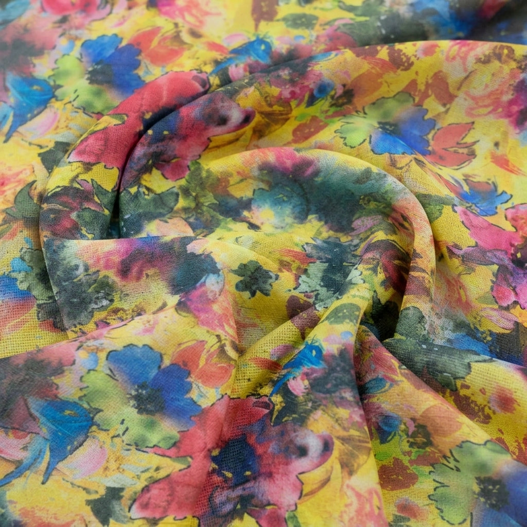 Swirled Floral Yellow Floral Tissue Fabric