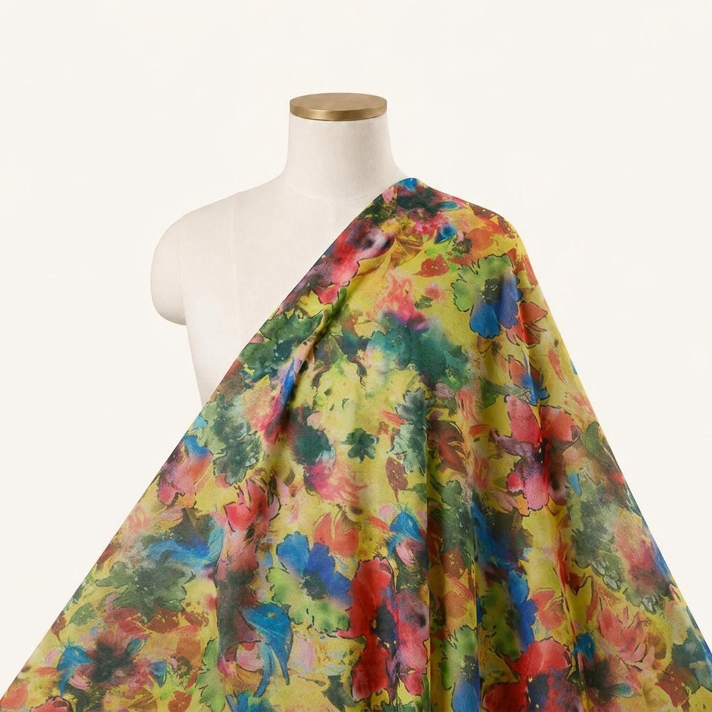 Floral Yellow Floral Tissue Fabric Draped as a saree