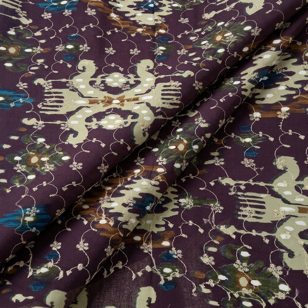 Folded Purple Embroidery Cotton Fabric