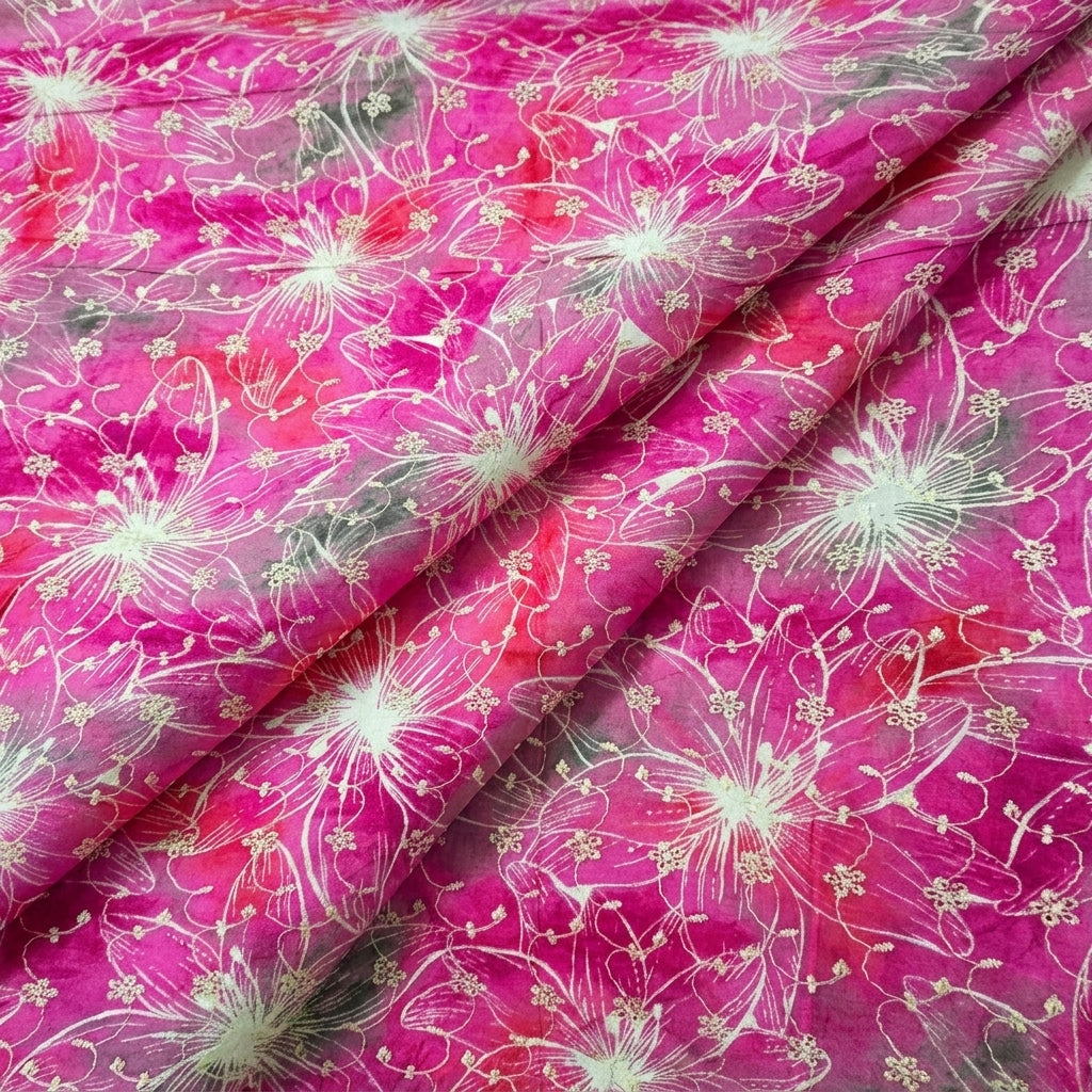 Folded Pink Embroidery Cotton Fabric