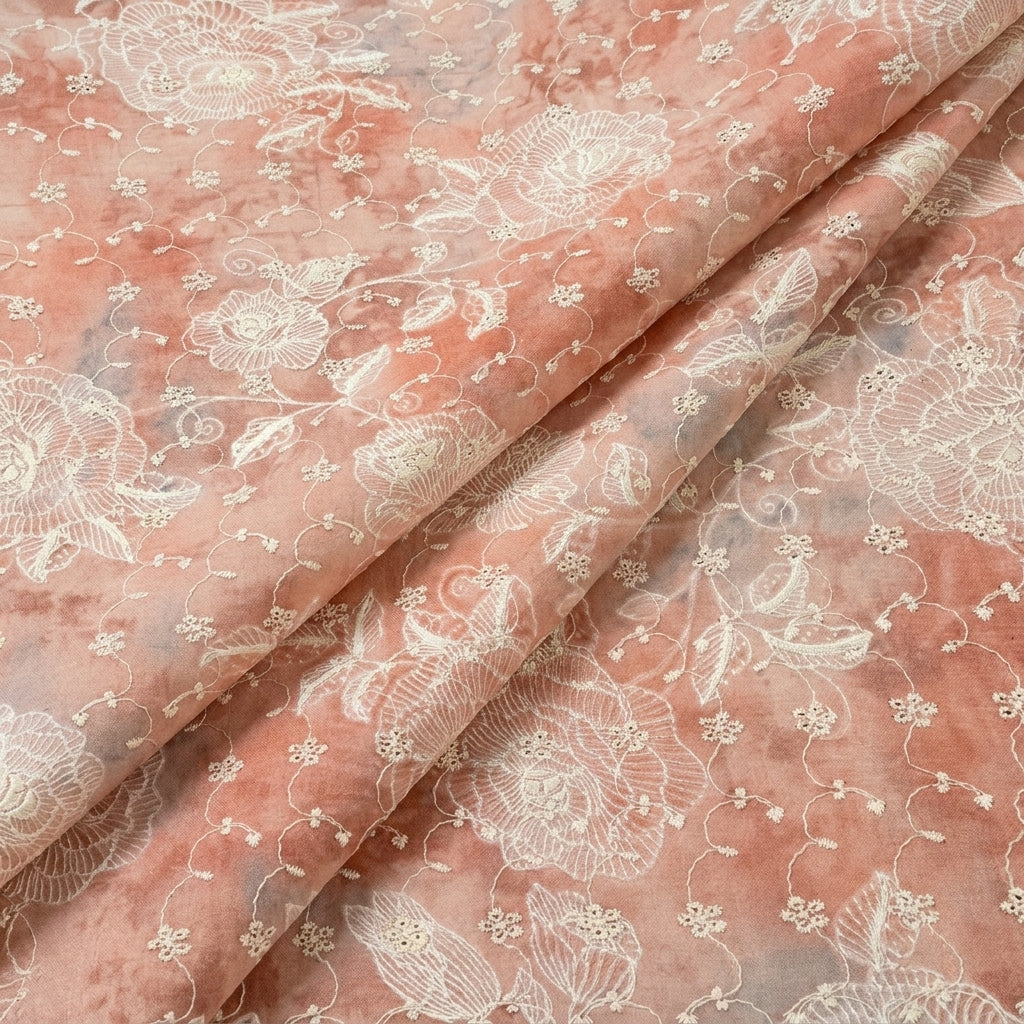 Folded Peach Embroidery Cotton Fabric