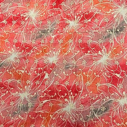 Red Embroidery Cotton Fabric, laid flat