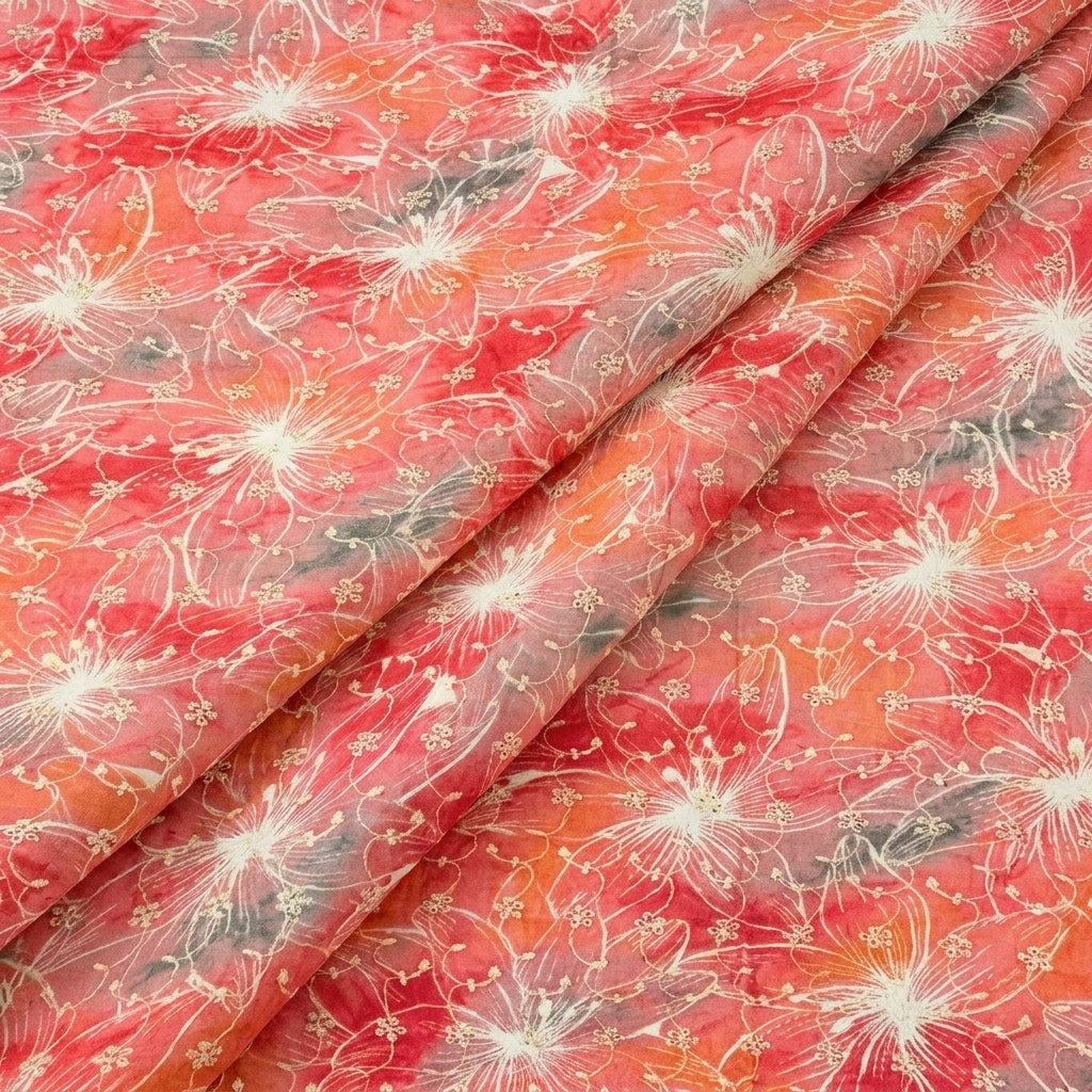 Folded Red Embroidery Cotton Fabric
