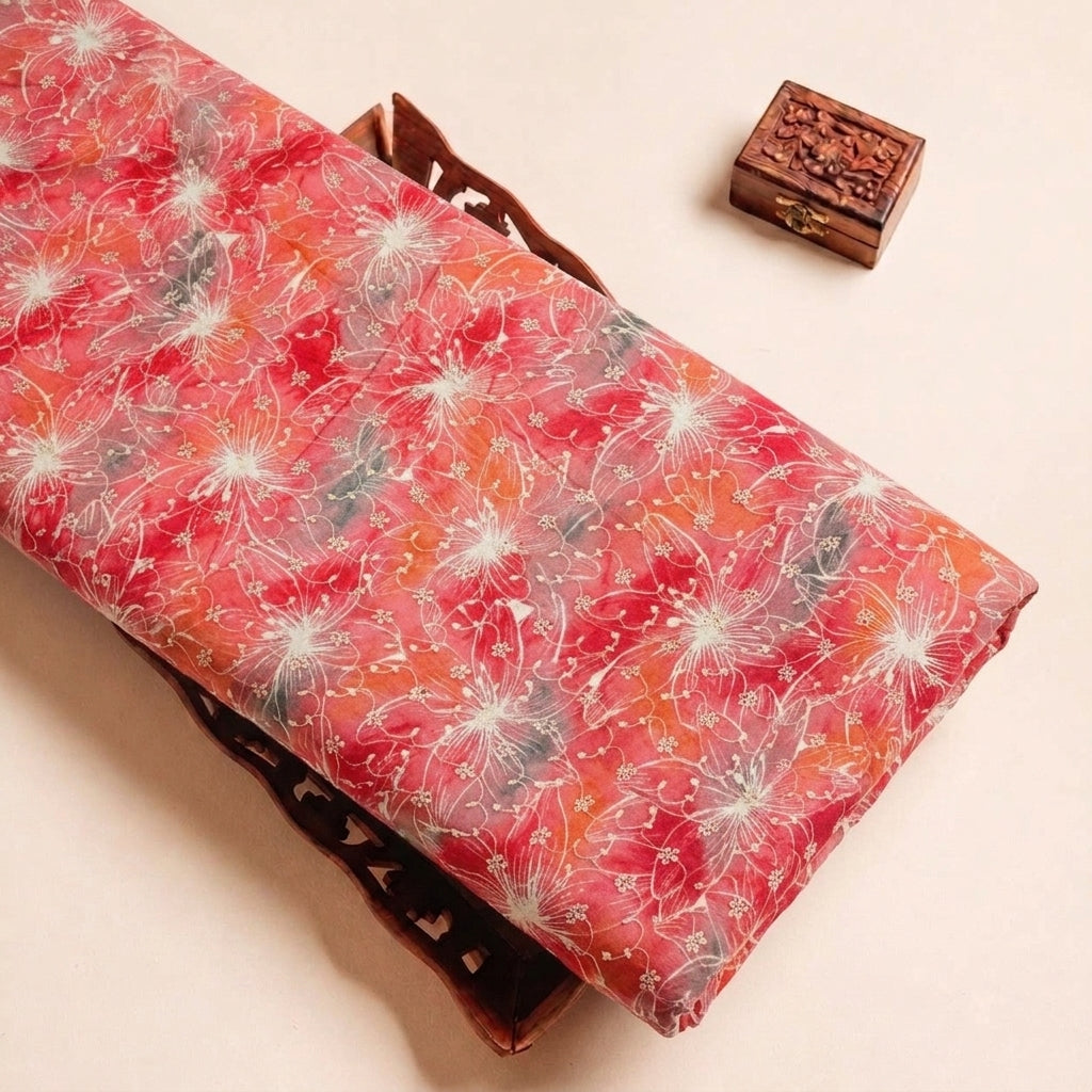 Red Embroidery Cotton Fabric, folded
