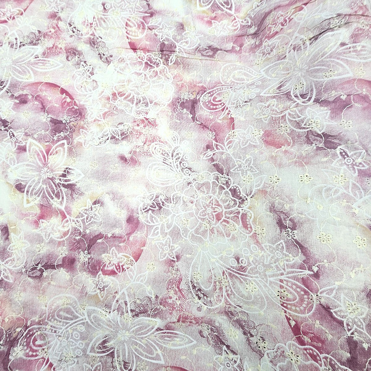 Pink Embroidery Cotton Fabric, laid flat
