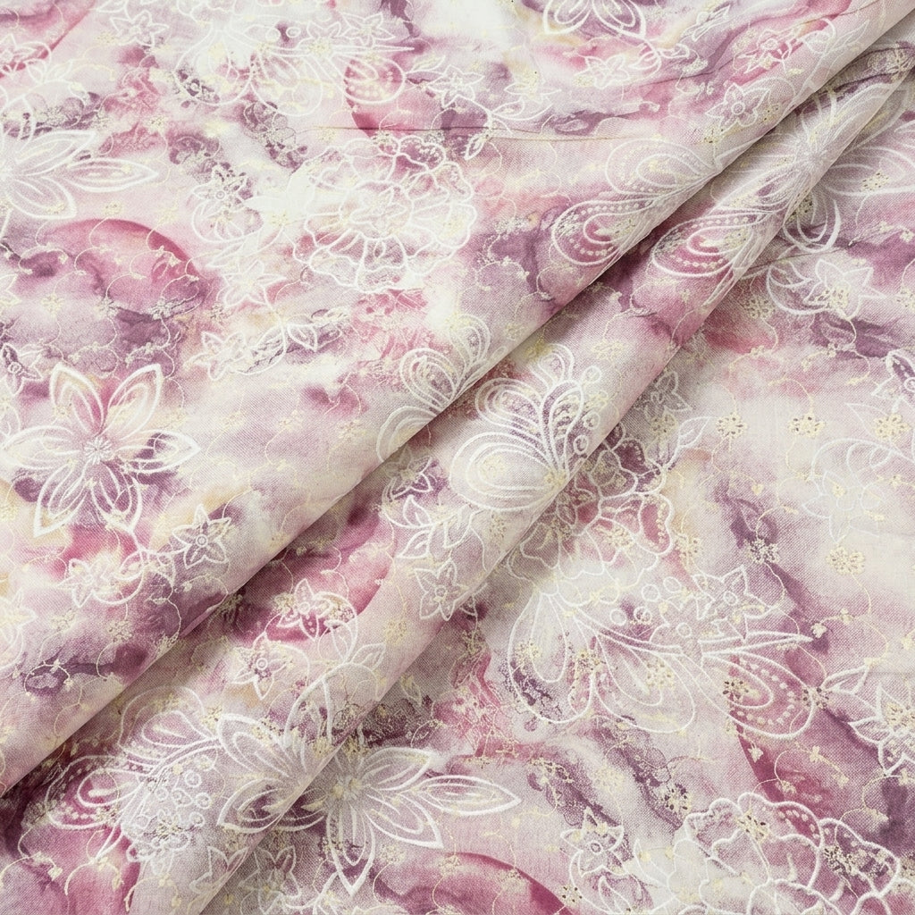 Folded Pink Embroidery Cotton Fabric