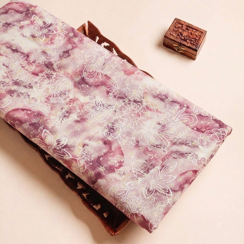 Folded Pink Embroidery Cotton Fabric Highlighting Floral and Texture