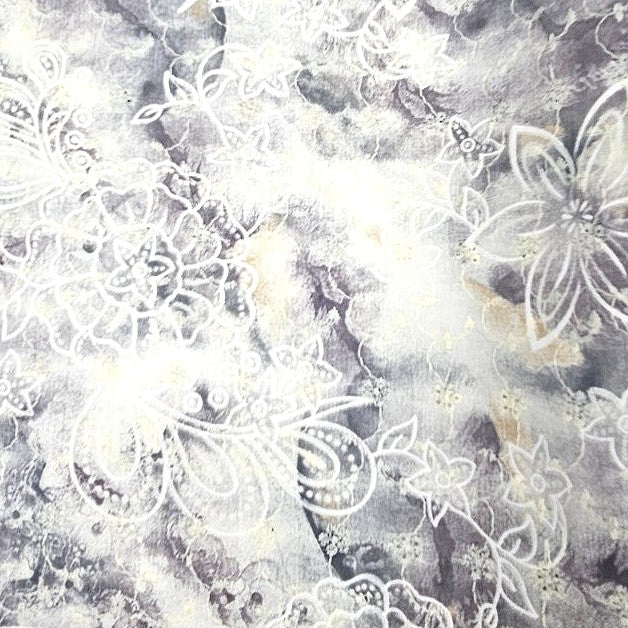Grey Embroidery Cotton Fabric, laid flat
