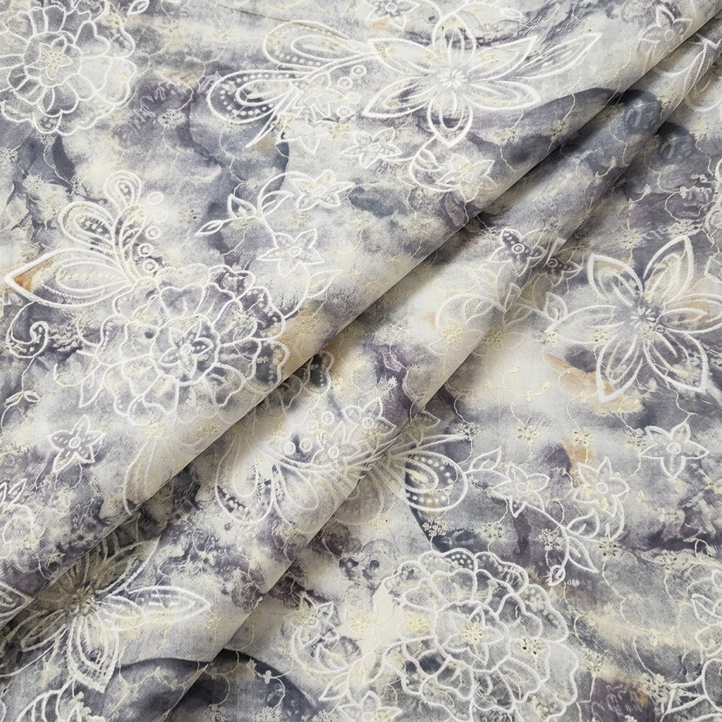 Folded Grey Embroidery Cotton Fabric