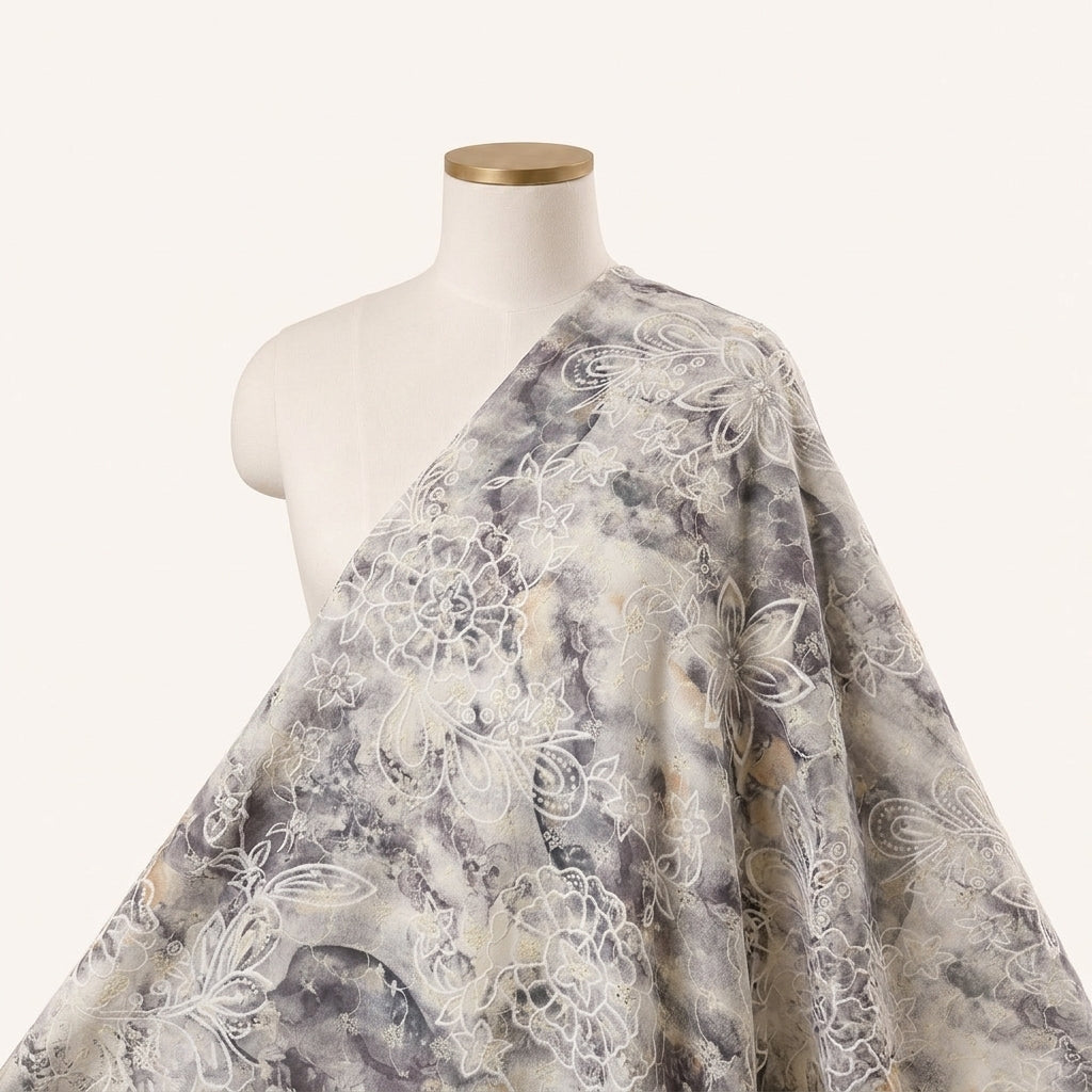 Grey Embroidery Cotton Fabric Draped as a saree