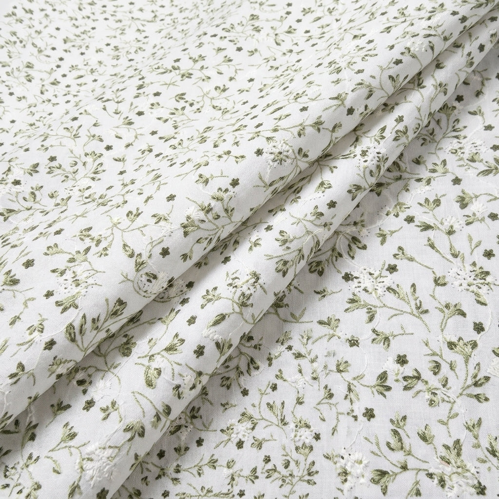 Folded White Embroidery Cotton Fabric