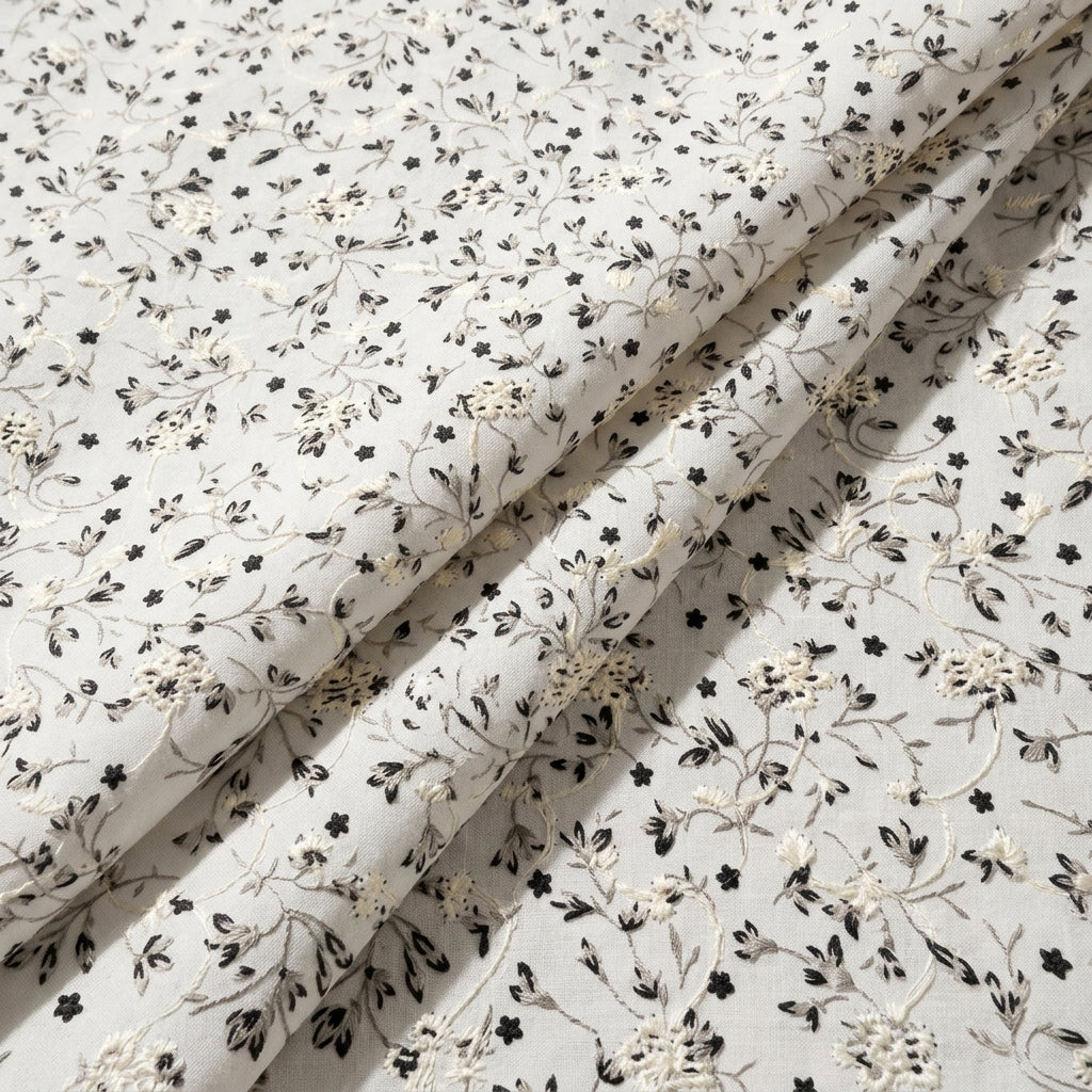 Folded White Embroidery Cotton Fabric