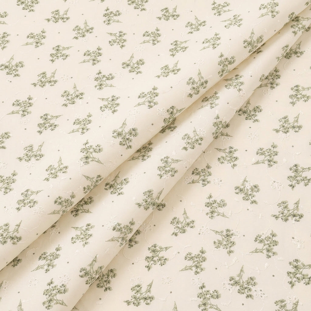 Folded White Embroidery Cotton Fabric