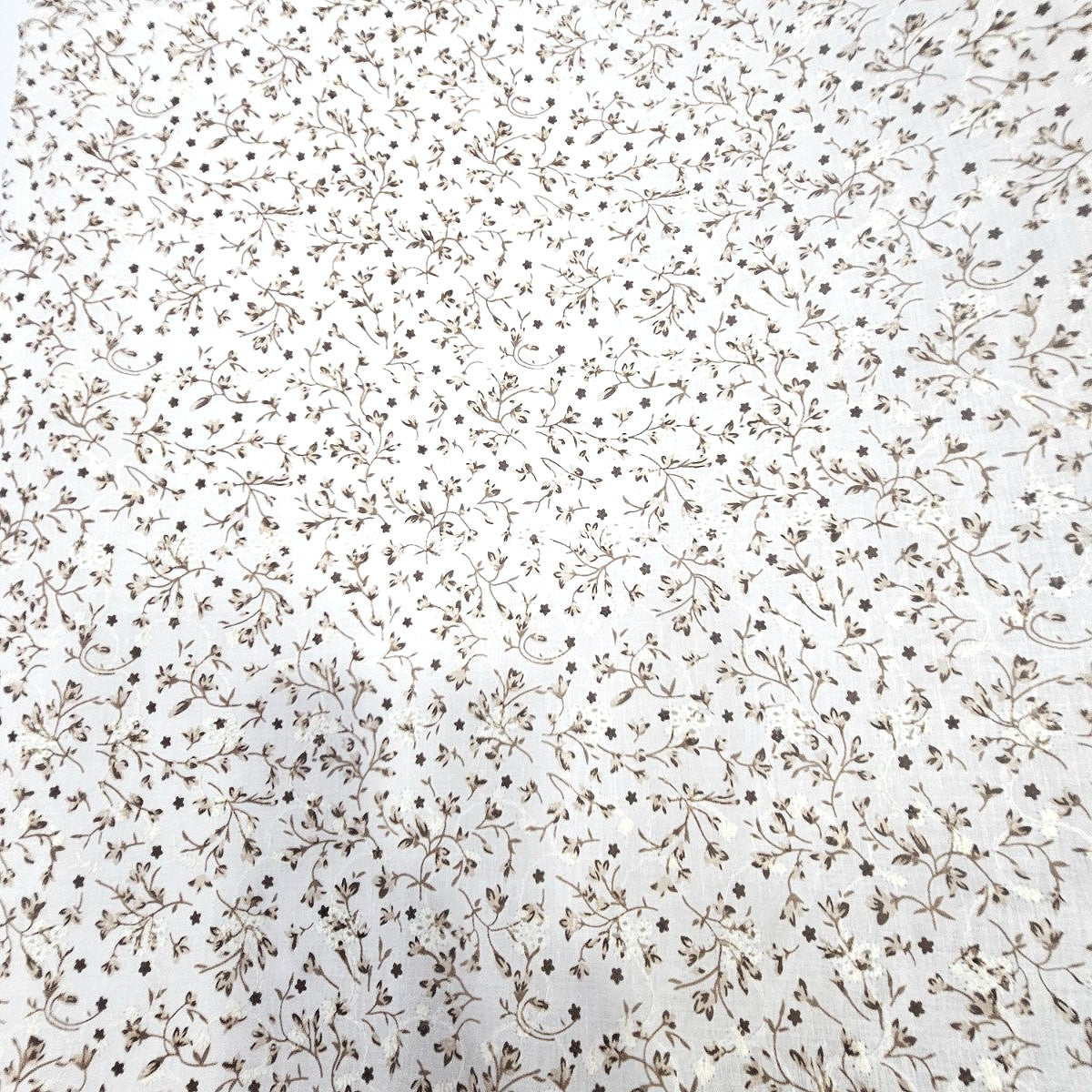 Brown Cream Embroidery Cotton Fabric, laid flat