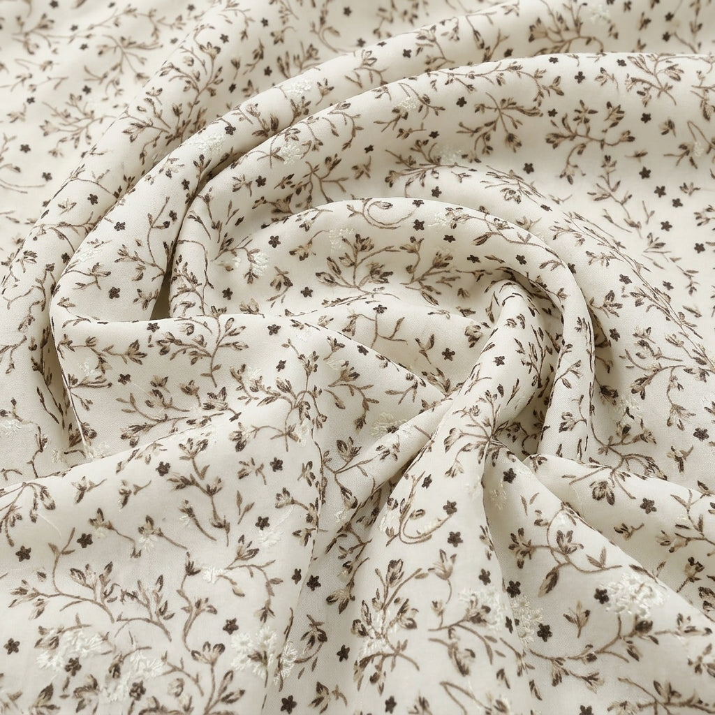 Swirled Embroidery Cotton Fabric Showing Floral and Drape