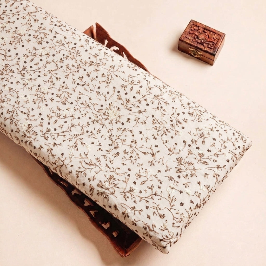 Folded Embroidery Cotton Fabric Highlighting Floral and Texture