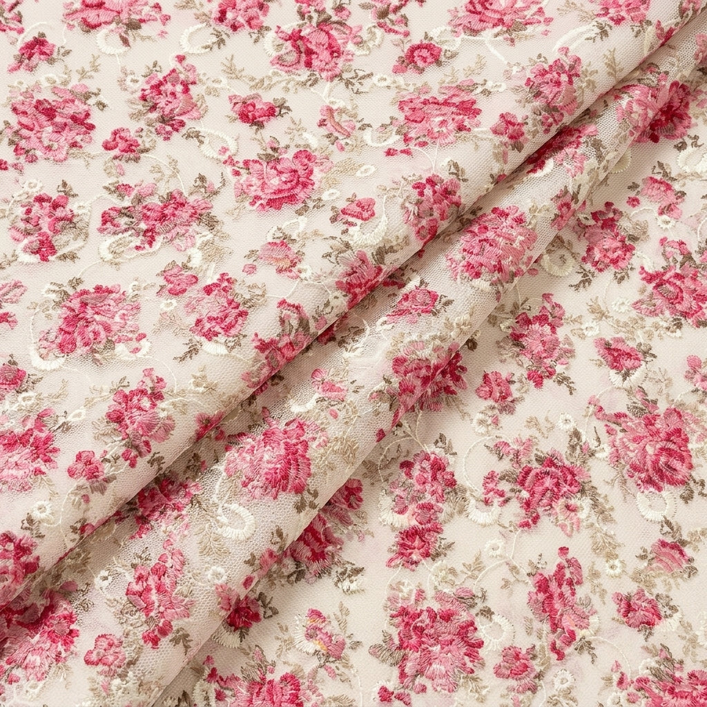 Folded Cream Embroidery Cotton Fabric