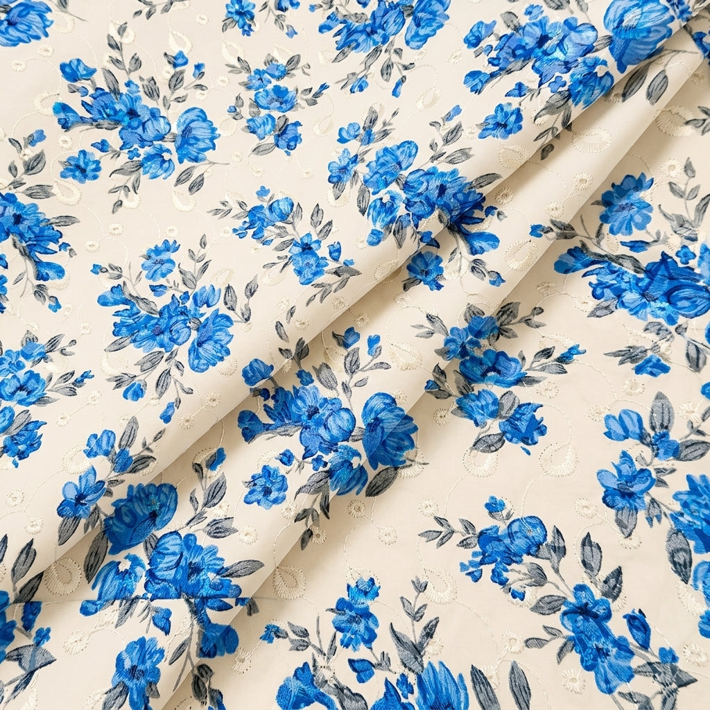 Folded Cream Embroidery Cotton Fabric