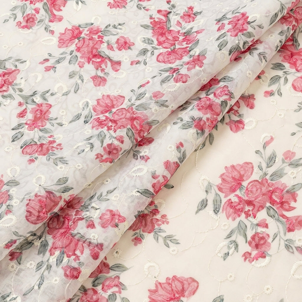 Folded Cream Embroidery Cotton Fabric