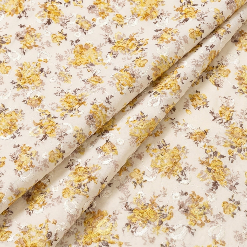 Folded Cream Embroidery Cotton Fabric
