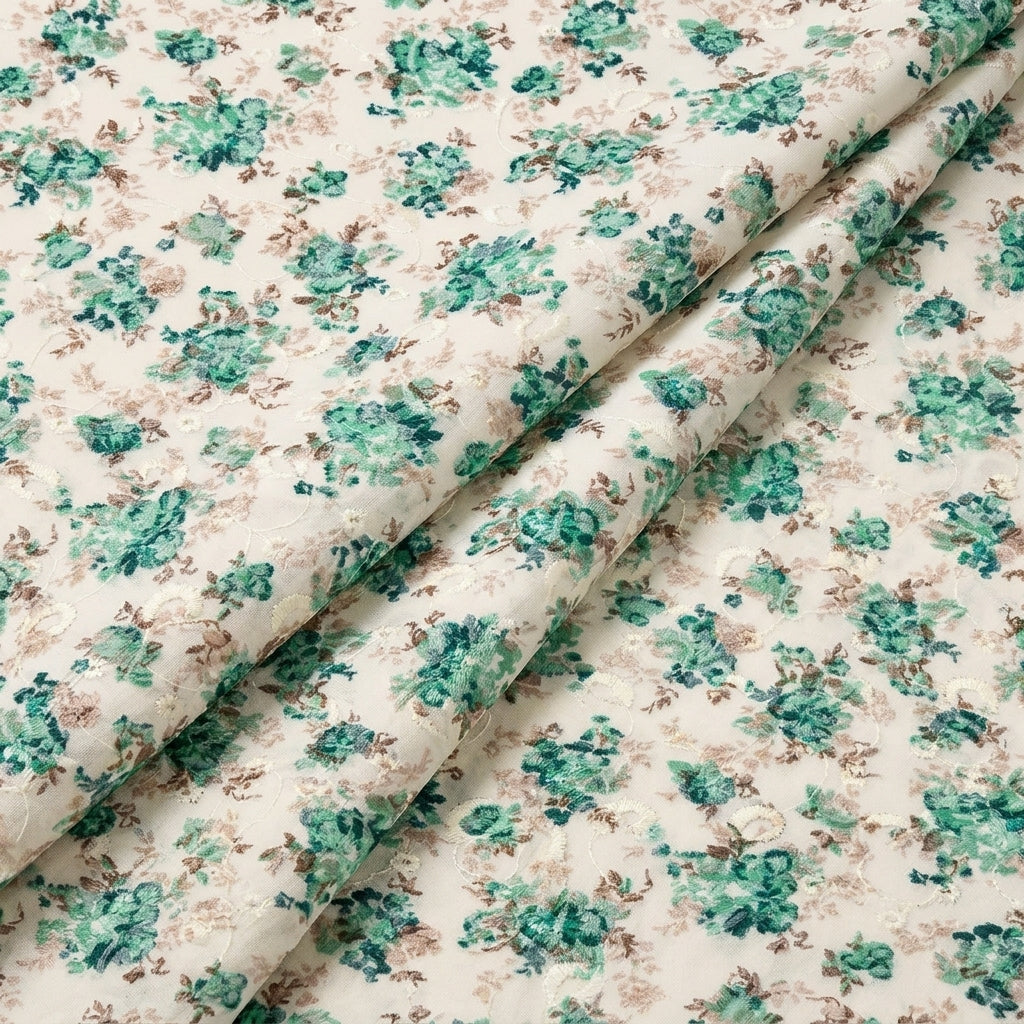 Folded Cream Embroidery Cotton Fabric
