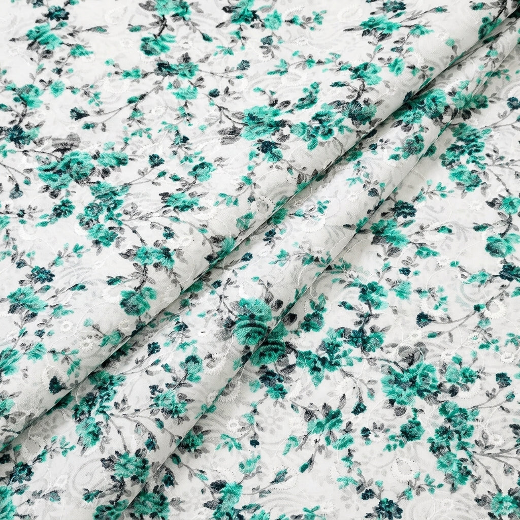 Folded Cream Embroidery Cotton Fabric