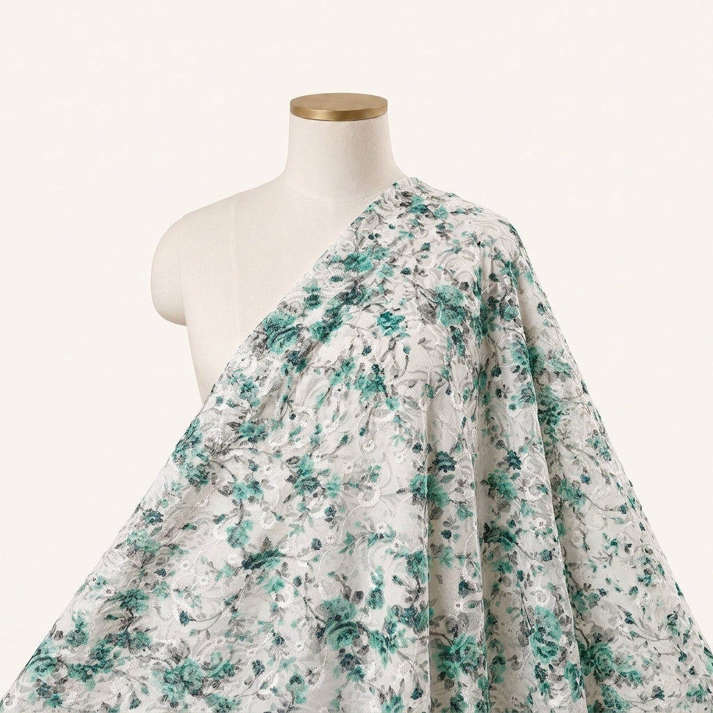 Cream Embroidery Cotton Fabric Draped as a saree
