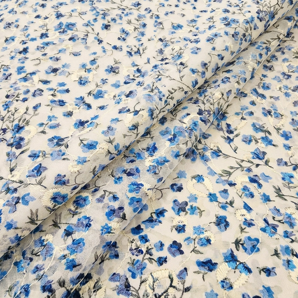 Folded Cream Embroidery Cotton Fabric