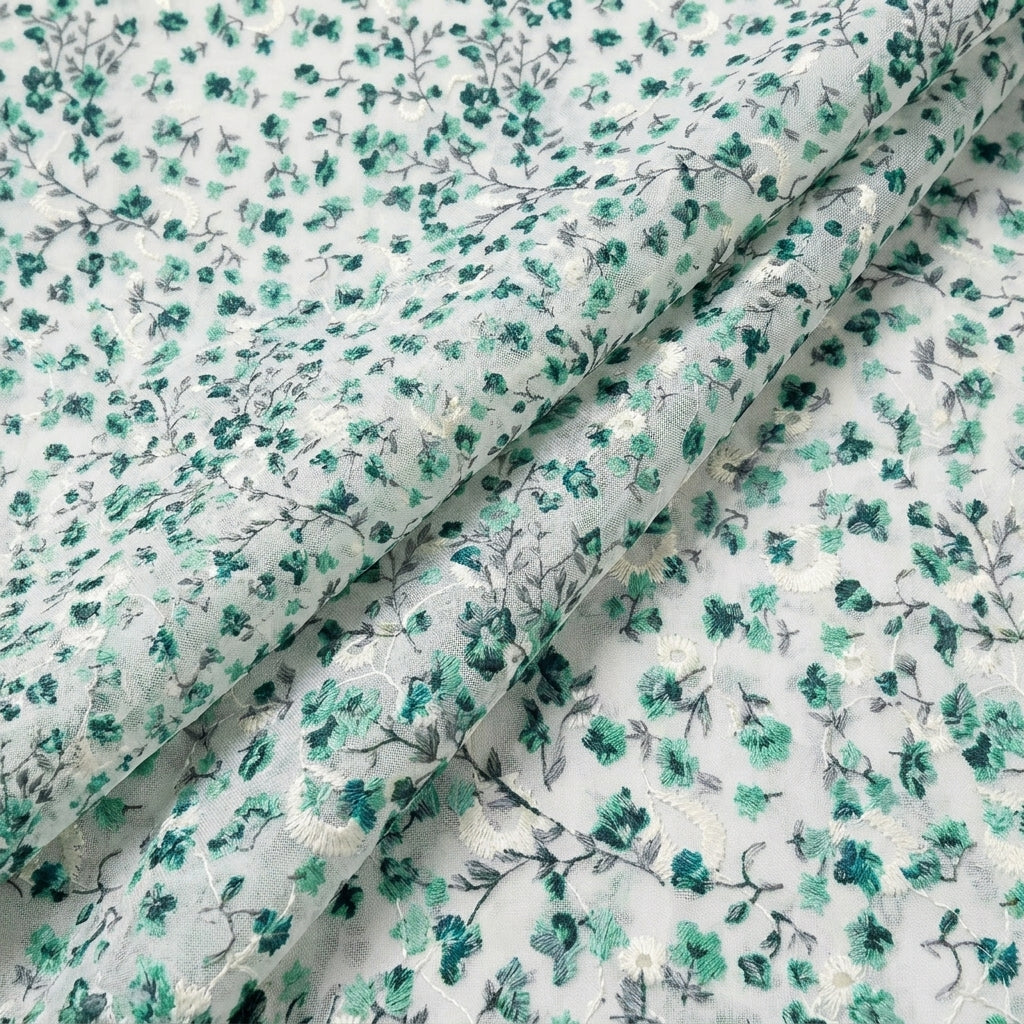 Folded Cream Embroidery Cotton Fabric