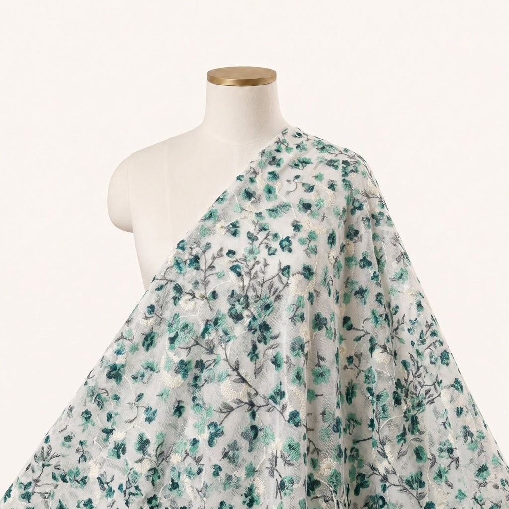 Cream Embroidery Cotton Fabric Draped as a saree