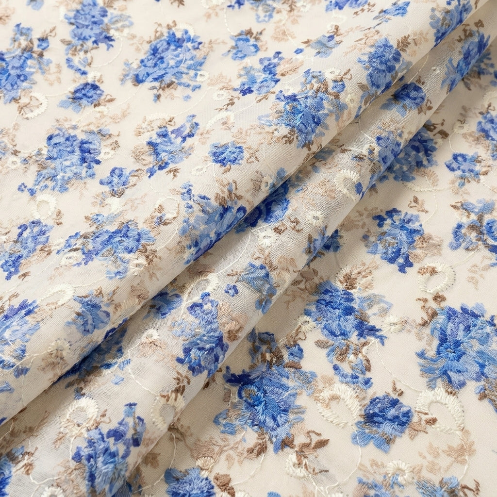 Folded Cream Embroidery Cotton Fabric