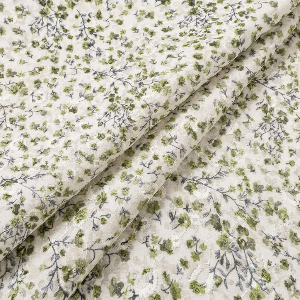 Folded Cream Embroidery Cotton Fabric