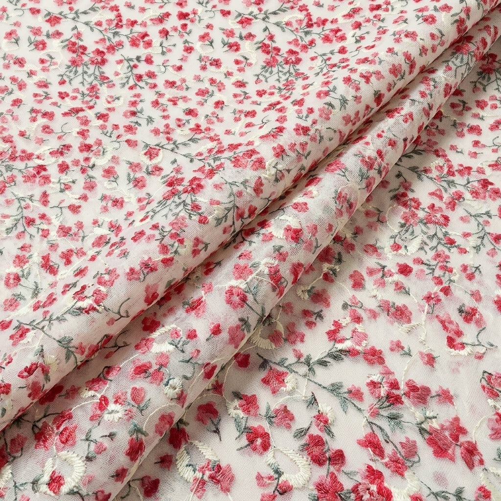 Folded Cream Embroidery Cotton Fabric
