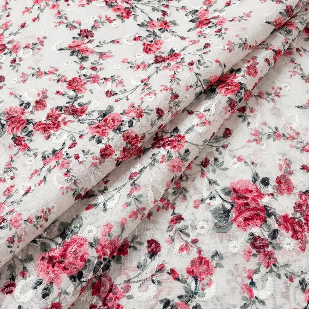 Folded Cream Embroidery Cotton Fabric