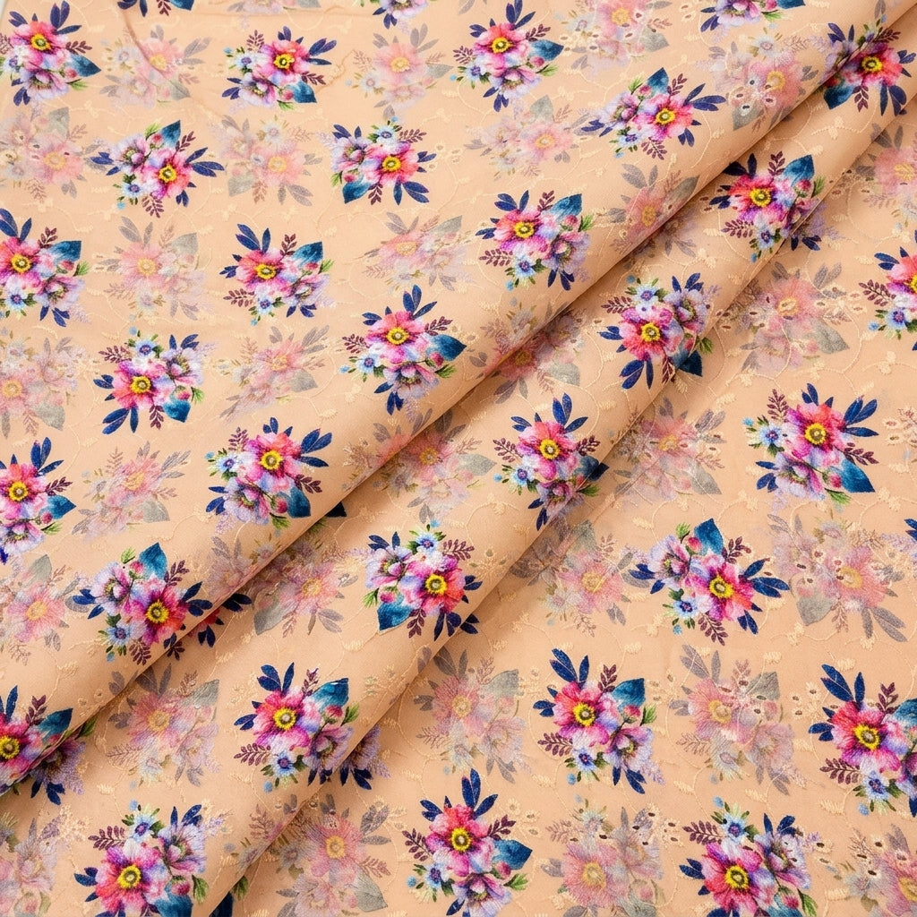 Folded Peach Embroidery Cotton Fabric